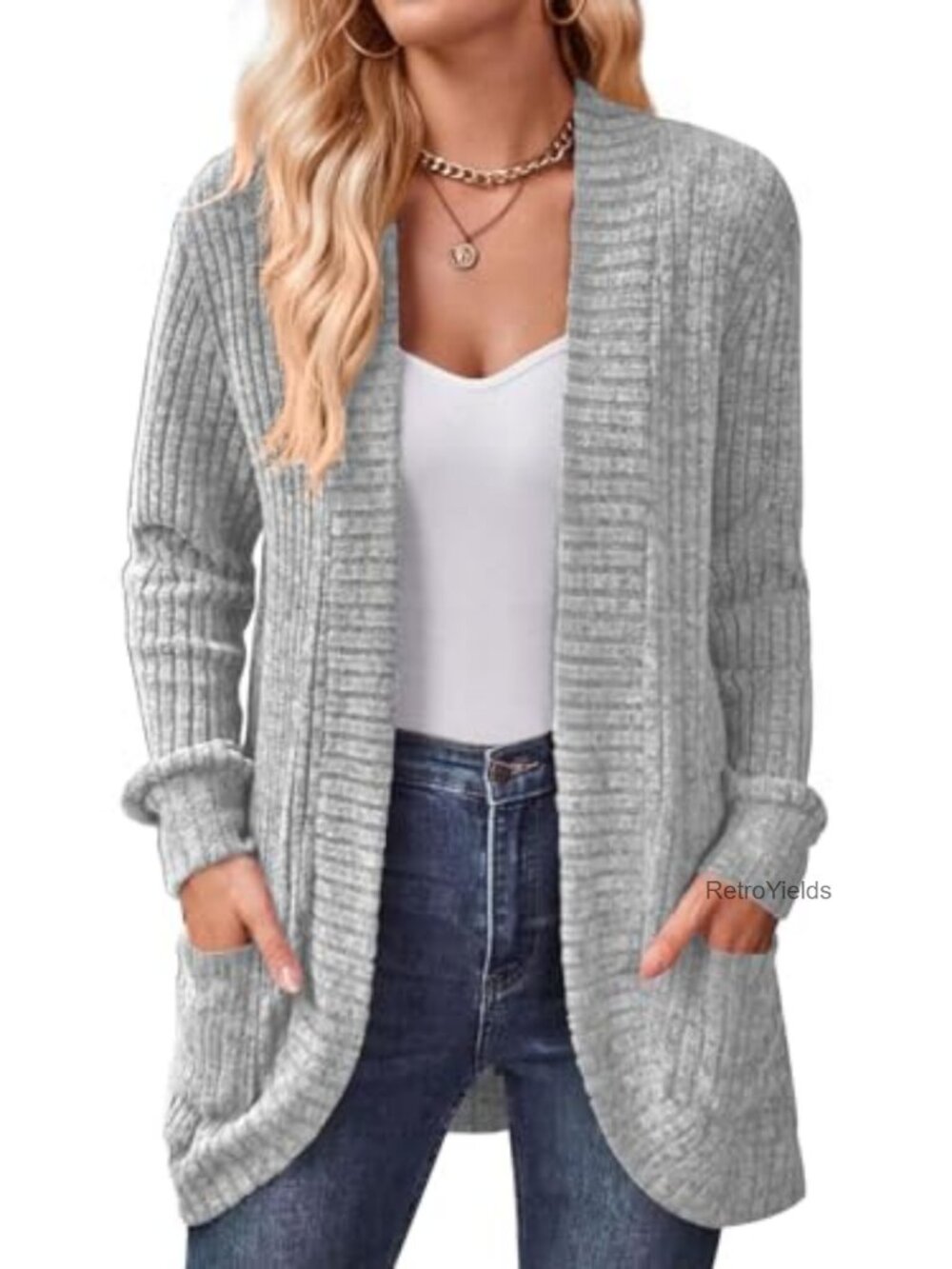Womens Long Cardigan Sweater Lightweight Open Front Long Sleeve Pockets